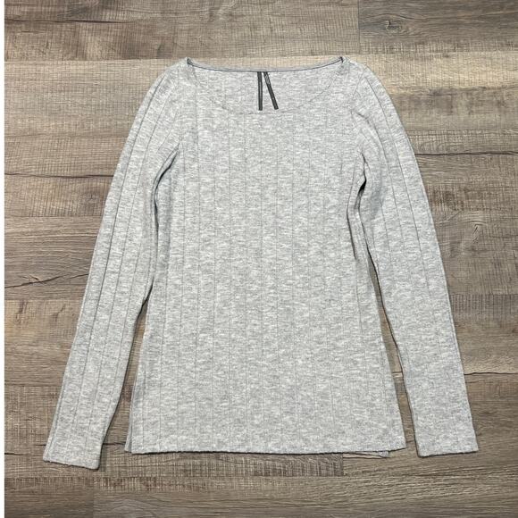 Anthropologie Ribbed Plush Knit Side Slit Thermal Tunic Top Medium Gray Boho - Picture 1 of 7